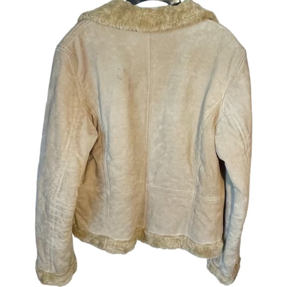 Rampage Suede Leather Faux Shearling Fur Lined Camel Tan Jacket - Picture 2 of 7